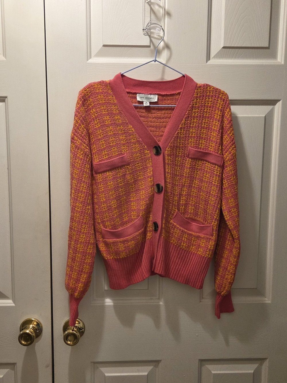Free assembly Pink & Yellow Knit Cardigan Sweater